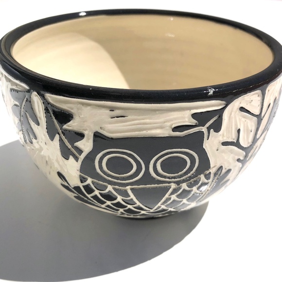 Jennifer Falter Art Pottery Owl Bowl Sgraffito Porcelain black white AS IS CHIP - Picture 14 of 14